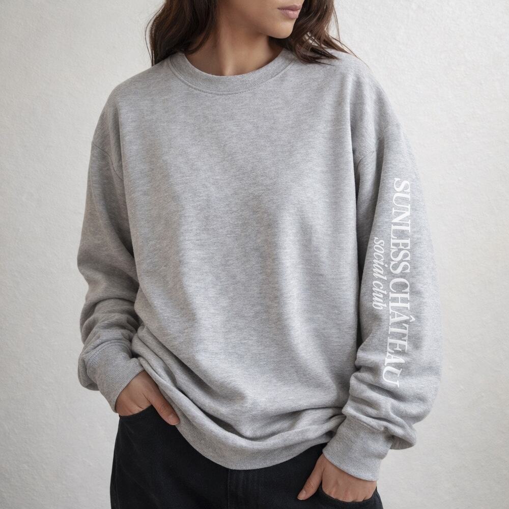 American Apparel Gray Sunless Château Social Club Graphic Sweatshirt Sz L